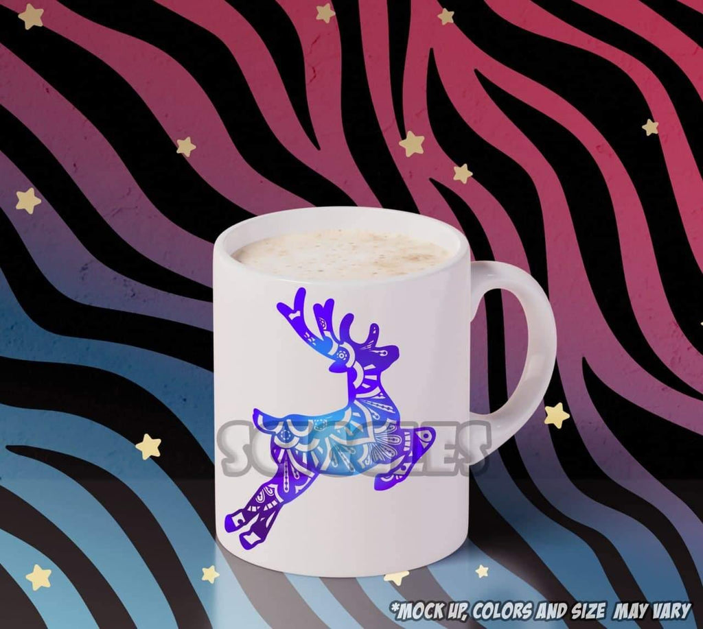 Mandala Leaping Reindeer Coffee Mugs, Mugs - Sciggles