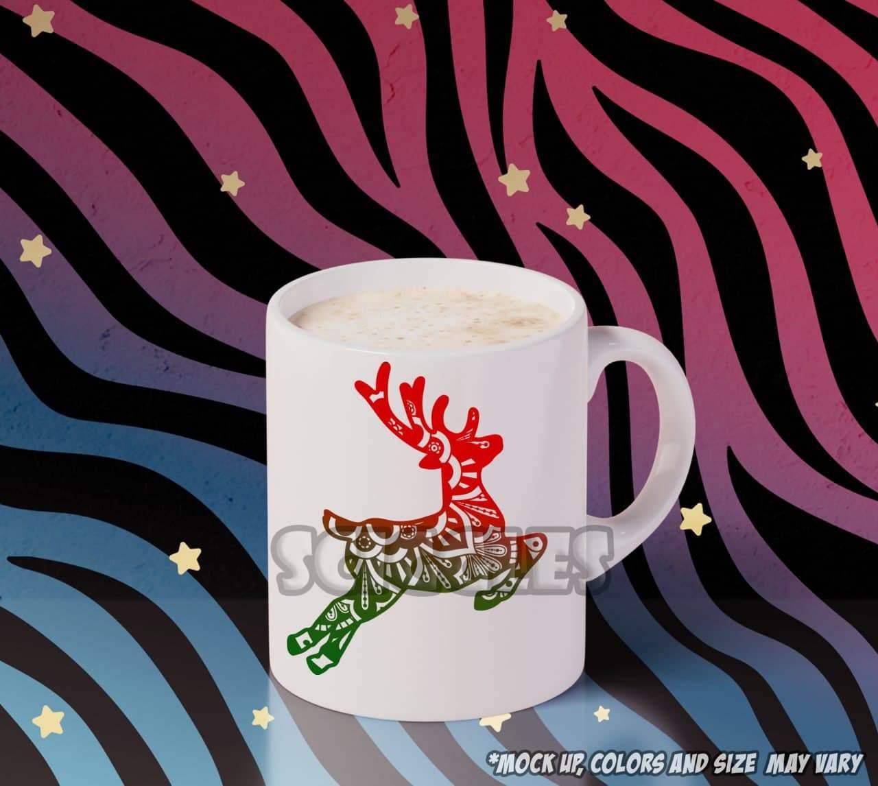 Mandala Leaping Reindeer Coffee Mugs, Mugs - Sciggles